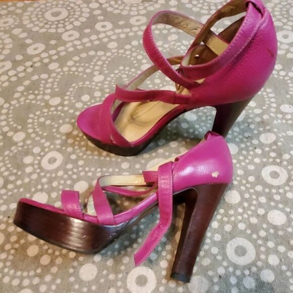 LAUREN Pink Platform Cross Straps Leather Heels - Picture 8 of 9